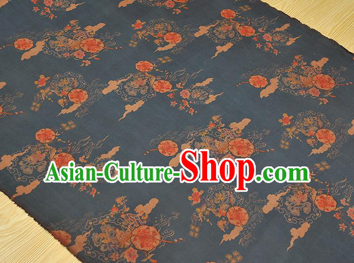 Chinese Cheongsam Silk Cloth Traditional Peony Fan Pattern DIY Fabric Blue Gambiered Guangdong Gauze