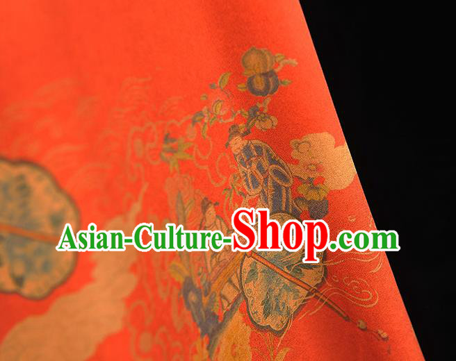 Chinese Traditional Peony Fan Pattern DIY Fabric Red Gambiered Guangdong Gauze Cheongsam Silk Cloth