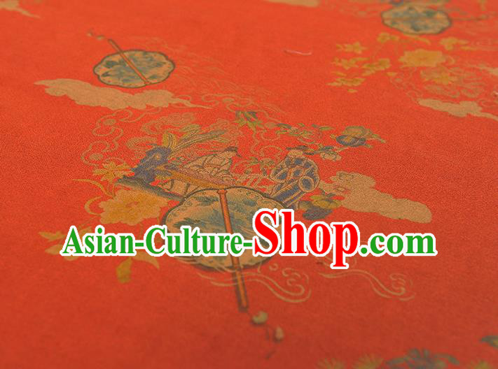 Chinese Traditional Peony Fan Pattern DIY Fabric Red Gambiered Guangdong Gauze Cheongsam Silk Cloth