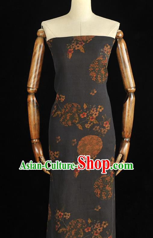 Chinese Navy Gambiered Guangdong Gauze Traditional Peach Blossom Pattern DIY Dress Fabric Cheongsam Silk Cloth