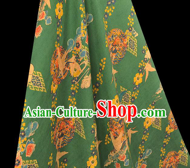 Chinese Cheongsam Silk Cloth Green Gambiered Guangdong Gauze Traditional Cranes Pattern DIY Dress Fabric
