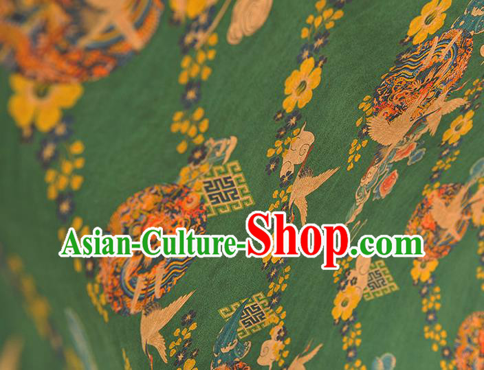 Chinese Cheongsam Silk Cloth Green Gambiered Guangdong Gauze Traditional Cranes Pattern DIY Dress Fabric