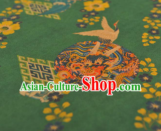 Chinese Cheongsam Silk Cloth Green Gambiered Guangdong Gauze Traditional Cranes Pattern DIY Dress Fabric