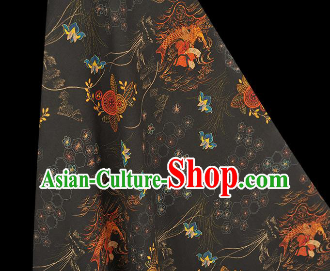 Chinese Traditional Carp Pattern DIY Dress Fabric Cheongsam Silk Cloth Black Gambiered Guangdong Gauze