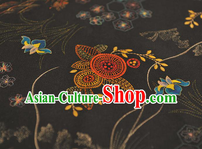 Chinese Traditional Carp Pattern DIY Dress Fabric Cheongsam Silk Cloth Black Gambiered Guangdong Gauze