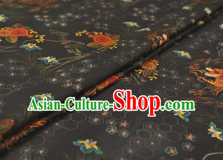 Chinese Traditional Carp Pattern DIY Dress Fabric Cheongsam Silk Cloth Black Gambiered Guangdong Gauze