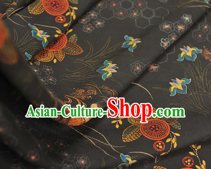 Chinese Traditional Carp Pattern DIY Dress Fabric Cheongsam Silk Cloth Black Gambiered Guangdong Gauze