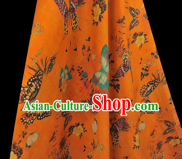Chinese Traditional Butterfly Pattern Dress Fabric DIY Cheongsam Silk Cloth Orange Gambiered Guangdong Gauze