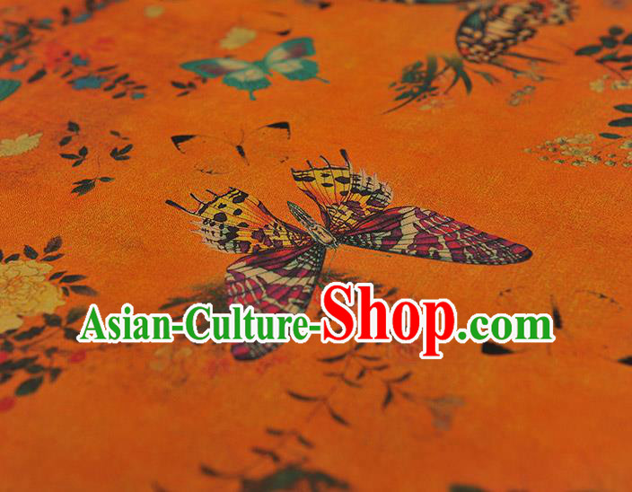 Chinese Traditional Butterfly Pattern Dress Fabric DIY Cheongsam Silk Cloth Orange Gambiered Guangdong Gauze