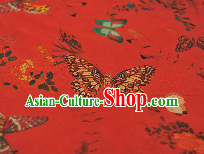 Chinese Red Gambiered Guangdong Gauze Traditional Butterfly Pattern Dress Fabric DIY Cheongsam Silk Cloth