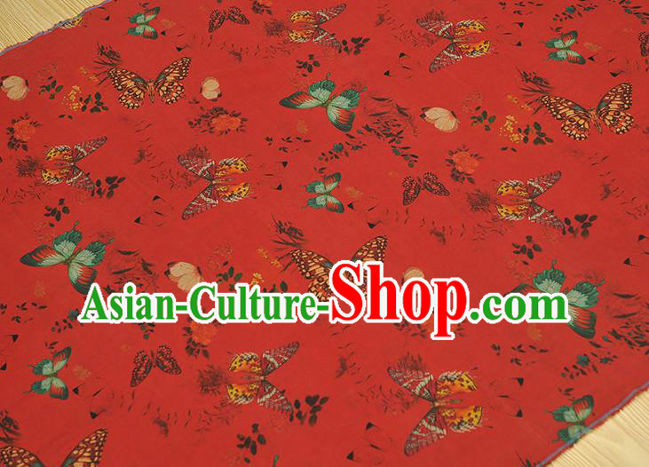 Chinese Red Gambiered Guangdong Gauze Traditional Butterfly Pattern Dress Fabric DIY Cheongsam Silk Cloth