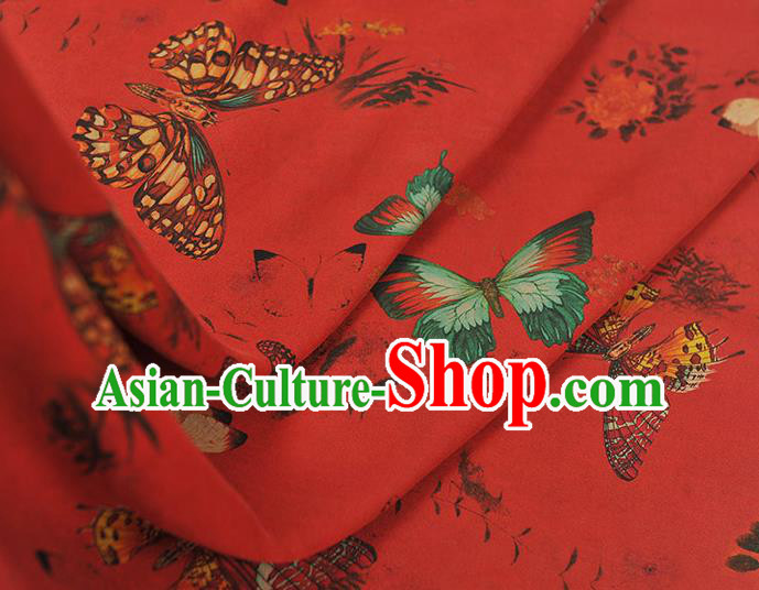 Chinese Red Gambiered Guangdong Gauze Traditional Butterfly Pattern Dress Fabric DIY Cheongsam Silk Cloth