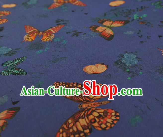 Chinese DIY Cheongsam Silk Cloth Blue Gambiered Guangdong Gauze Traditional Butterfly Pattern Dress Fabric