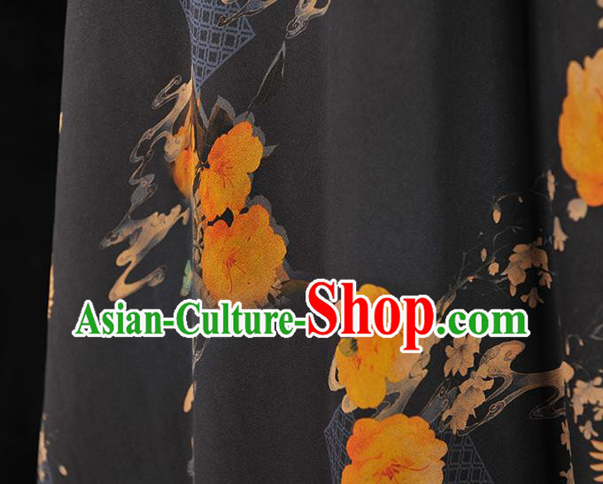 Chinese Black Gambiered Guangdong Gauze Traditional Cranes Pattern Dress Fabric DIY Cheongsam Silk Cloth