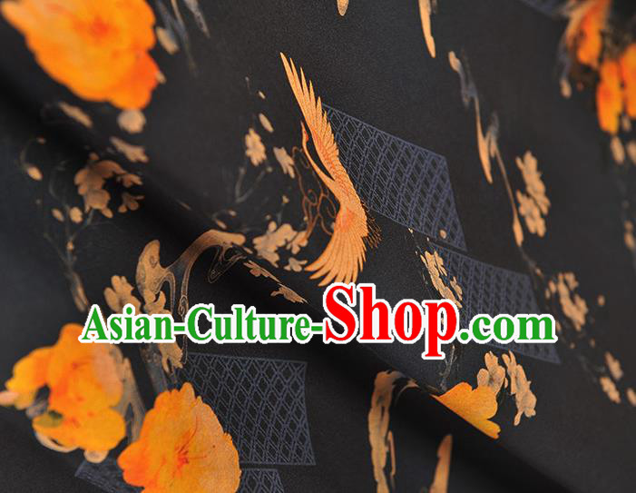 Chinese Black Gambiered Guangdong Gauze Traditional Cranes Pattern Dress Fabric DIY Cheongsam Silk Cloth