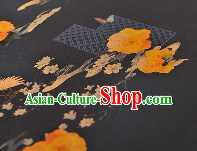 Chinese Black Gambiered Guangdong Gauze Traditional Cranes Pattern Dress Fabric DIY Cheongsam Silk Cloth