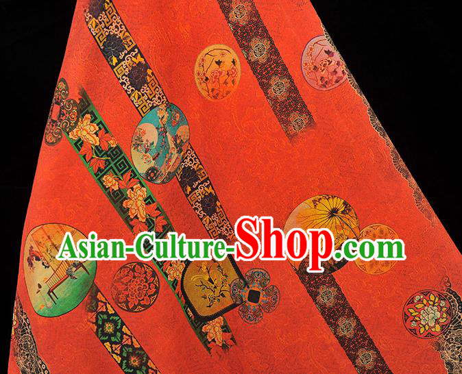 Chinese Cheongsam Silk Cloth Red Gambiered Guangdong Gauze Traditional Flowers Pattern Dress Fabric
