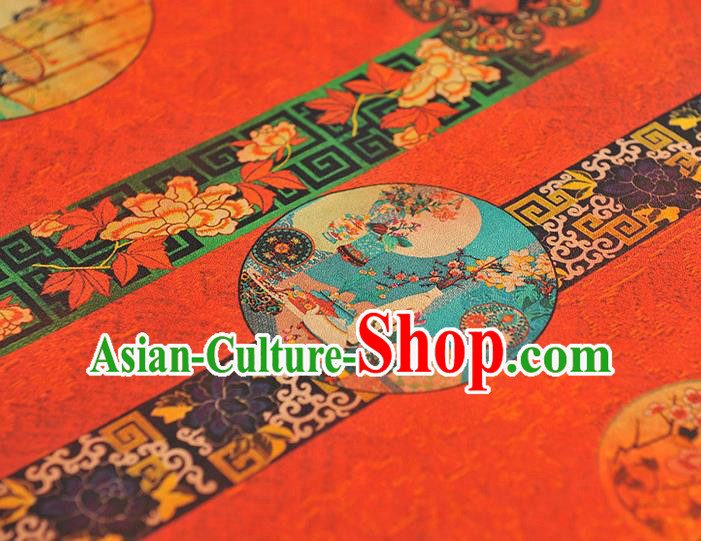 Chinese Cheongsam Silk Cloth Red Gambiered Guangdong Gauze Traditional Flowers Pattern Dress Fabric