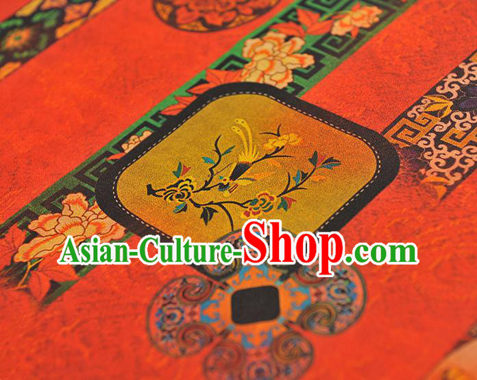 Chinese Cheongsam Silk Cloth Red Gambiered Guangdong Gauze Traditional Flowers Pattern Dress Fabric