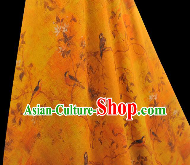 Chinese Cheongsam Silk Cloth Traditional Yellowbird Pattern DIY Dress Fabric Yellow Gambiered Guangdong Gauze