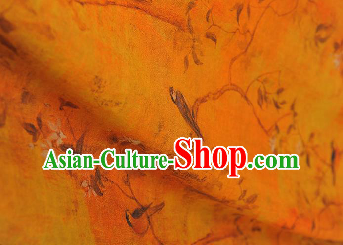 Chinese Cheongsam Silk Cloth Traditional Yellowbird Pattern DIY Dress Fabric Yellow Gambiered Guangdong Gauze
