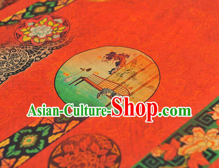 Chinese Cheongsam Silk Cloth Red Gambiered Guangdong Gauze Traditional Flowers Pattern Dress Fabric