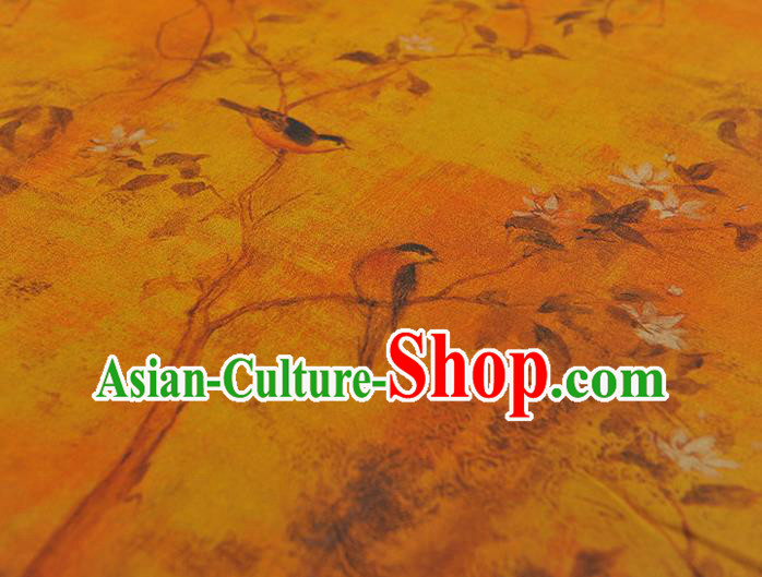 Chinese Cheongsam Silk Cloth Traditional Yellowbird Pattern DIY Dress Fabric Yellow Gambiered Guangdong Gauze