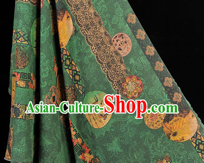 Chinese Traditional Flowers Pattern Dress Fabric Cheongsam Silk Cloth Green Gambiered Guangdong Gauze