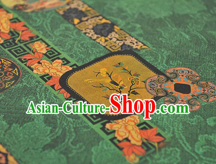 Chinese Traditional Flowers Pattern Dress Fabric Cheongsam Silk Cloth Green Gambiered Guangdong Gauze