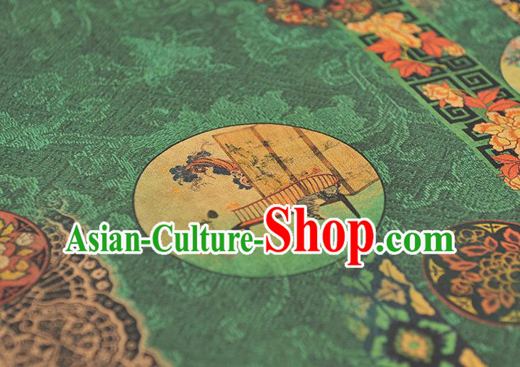 Chinese Traditional Flowers Pattern Dress Fabric Cheongsam Silk Cloth Green Gambiered Guangdong Gauze