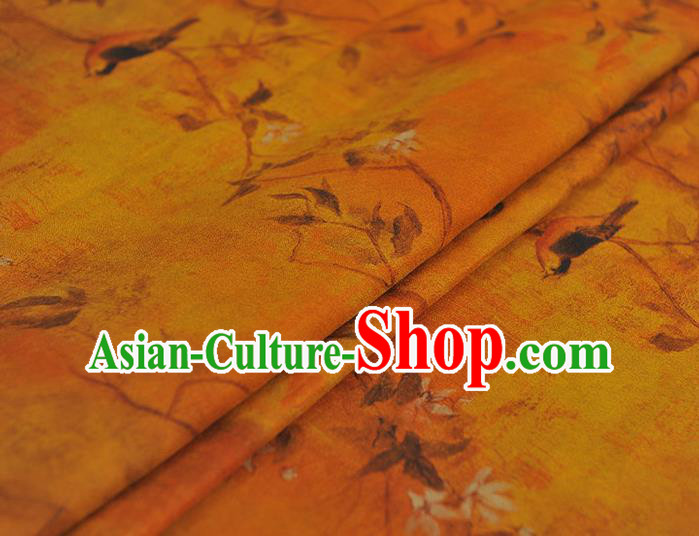 Chinese Cheongsam Silk Cloth Traditional Yellowbird Pattern DIY Dress Fabric Yellow Gambiered Guangdong Gauze