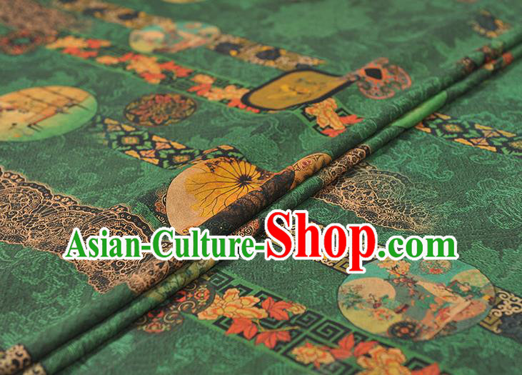 Chinese Traditional Flowers Pattern Dress Fabric Cheongsam Silk Cloth Green Gambiered Guangdong Gauze