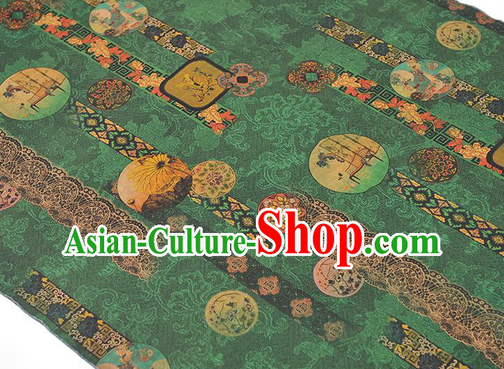 Chinese Traditional Flowers Pattern Dress Fabric Cheongsam Silk Cloth Green Gambiered Guangdong Gauze