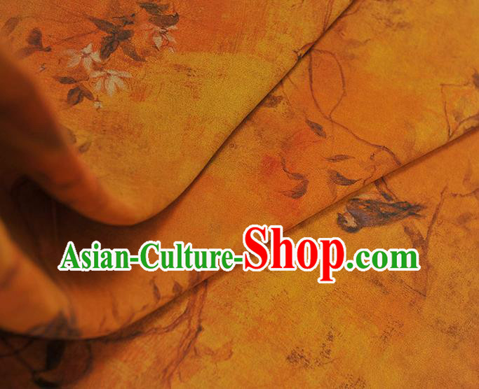 Chinese Cheongsam Silk Cloth Traditional Yellowbird Pattern DIY Dress Fabric Yellow Gambiered Guangdong Gauze