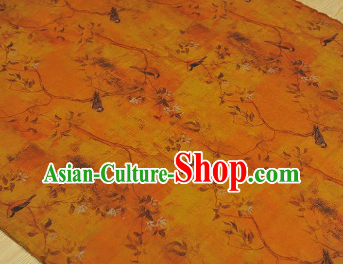 Chinese Cheongsam Silk Cloth Traditional Yellowbird Pattern DIY Dress Fabric Yellow Gambiered Guangdong Gauze