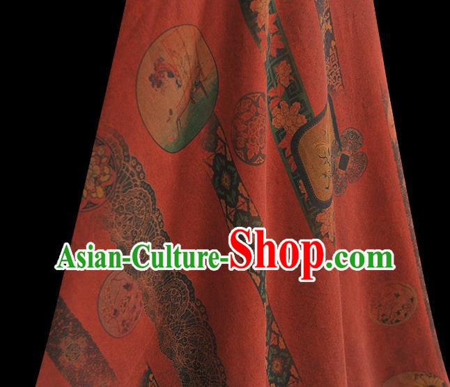Chinese Dark Red Gambiered Guangdong Gauze Traditional Flowers Pattern Dress Fabric Cheongsam Silk Cloth