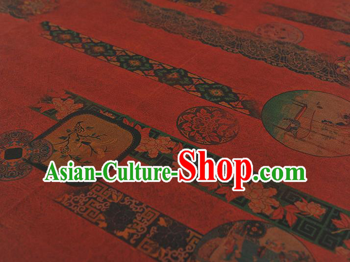 Chinese Dark Red Gambiered Guangdong Gauze Traditional Flowers Pattern Dress Fabric Cheongsam Silk Cloth