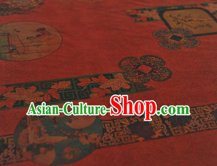 Chinese Dark Red Gambiered Guangdong Gauze Traditional Flowers Pattern Dress Fabric Cheongsam Silk Cloth