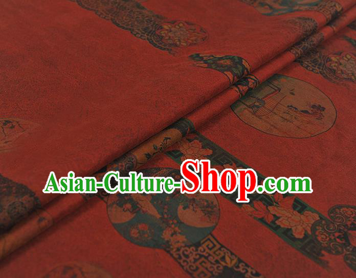 Chinese Dark Red Gambiered Guangdong Gauze Traditional Flowers Pattern Dress Fabric Cheongsam Silk Cloth