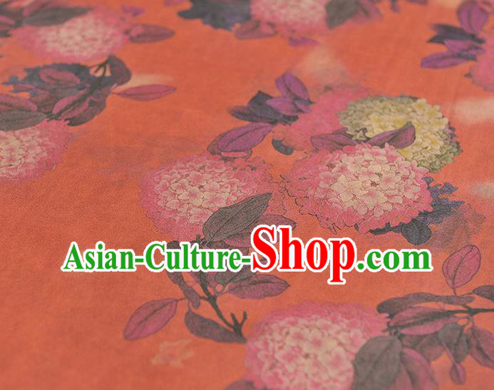 Chinese Cheongsam Red Gambiered Guangdong Gauze Traditional Hydrangea Pattern Dress Fabric Silk Cloth