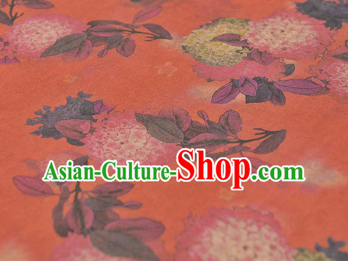 Chinese Cheongsam Red Gambiered Guangdong Gauze Traditional Hydrangea Pattern Dress Fabric Silk Cloth