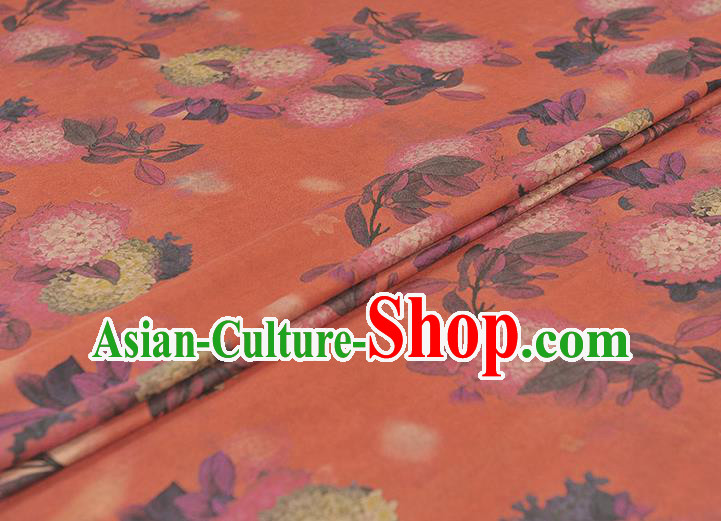 Chinese Cheongsam Red Gambiered Guangdong Gauze Traditional Hydrangea Pattern Dress Fabric Silk Cloth