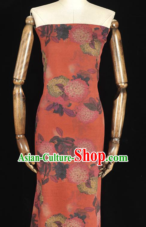 Chinese Cheongsam Red Gambiered Guangdong Gauze Traditional Hydrangea Pattern Dress Fabric Silk Cloth