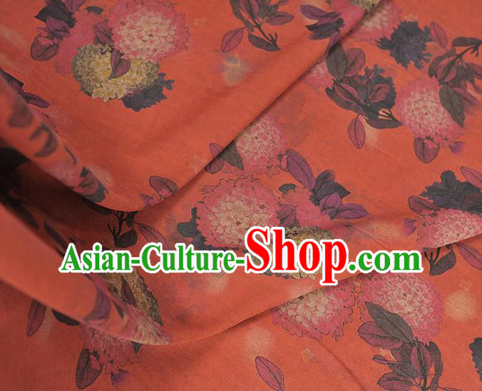 Chinese Cheongsam Red Gambiered Guangdong Gauze Traditional Hydrangea Pattern Dress Fabric Silk Cloth