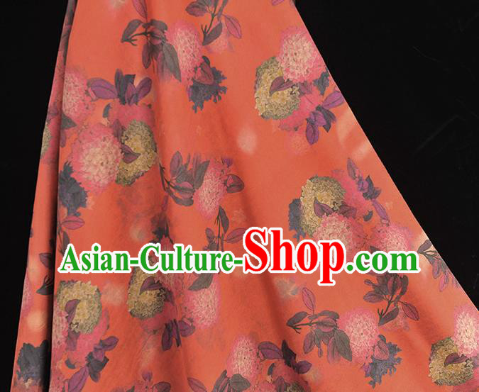 Chinese Cheongsam Red Gambiered Guangdong Gauze Traditional Hydrangea Pattern Dress Fabric Silk Cloth