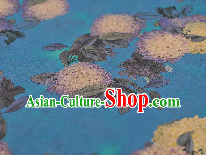 Chinese Silk Cloth Cheongsam Blue Gambiered Guangdong Gauze Traditional Hydrangea Pattern Dress Fabric