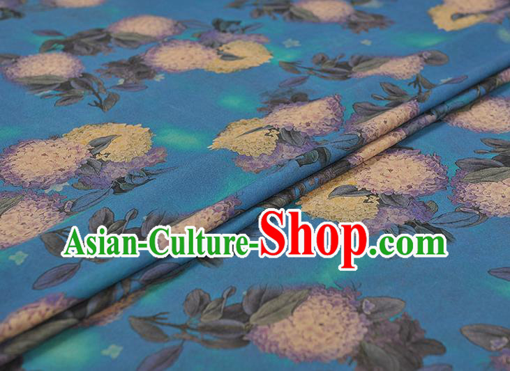 Chinese Silk Cloth Cheongsam Blue Gambiered Guangdong Gauze Traditional Hydrangea Pattern Dress Fabric