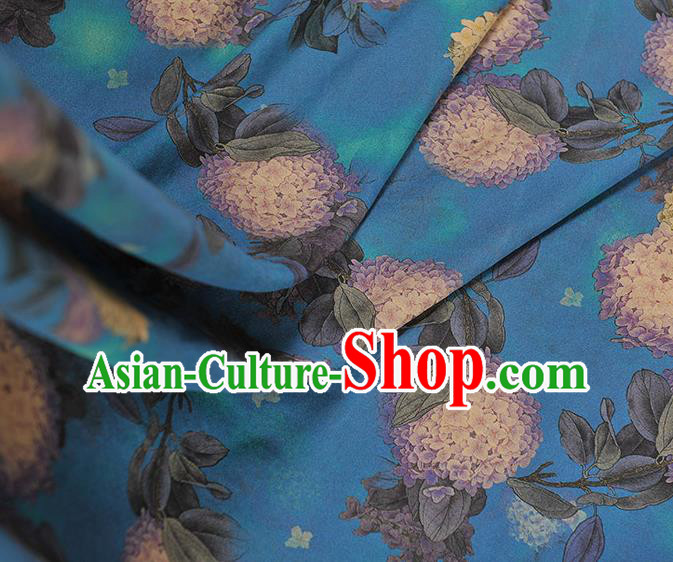 Chinese Silk Cloth Cheongsam Blue Gambiered Guangdong Gauze Traditional Hydrangea Pattern Dress Fabric