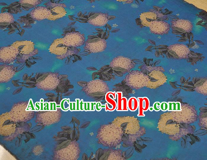 Chinese Silk Cloth Cheongsam Blue Gambiered Guangdong Gauze Traditional Hydrangea Pattern Dress Fabric