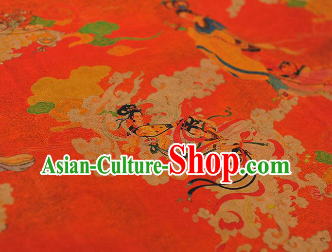 Chinese Traditional Lingbo Fairy Pattern Dress Fabric Silk Cloth Cheongsam Red Gambiered Guangdong Gauze